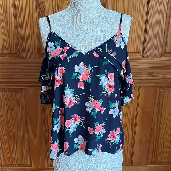 Design Lab Floral Cold Shoulder Tank Top Blouse - Picture 1 of 5